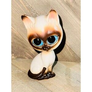 Rare Vintage Lefton Big Blue Eyed Siamese Cat Kitten Ceramic Figurine